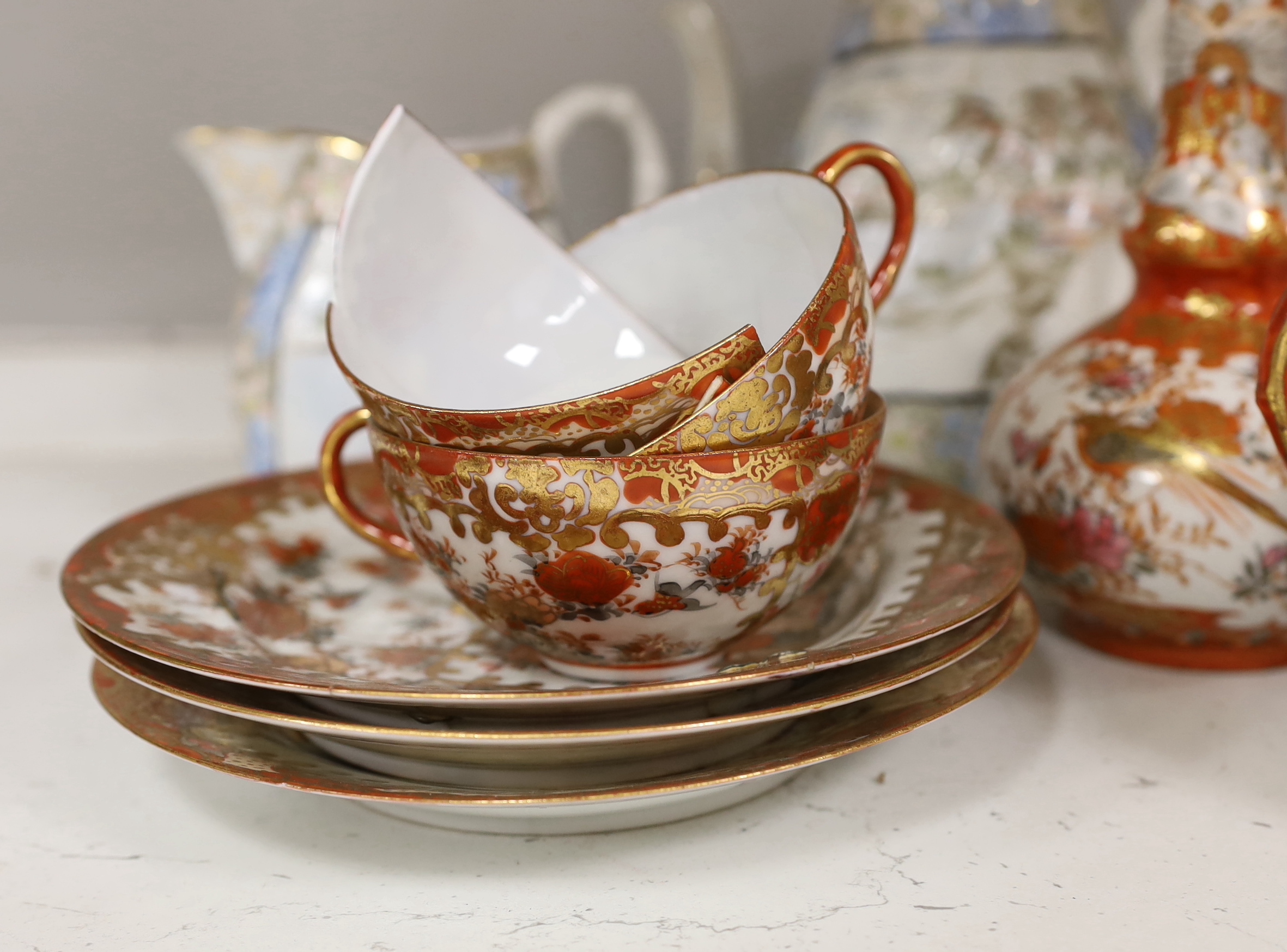 A group of Japanese ceramics, Meiji period, teapot (missing cover), jug, teacups, saucers, etc. (10)